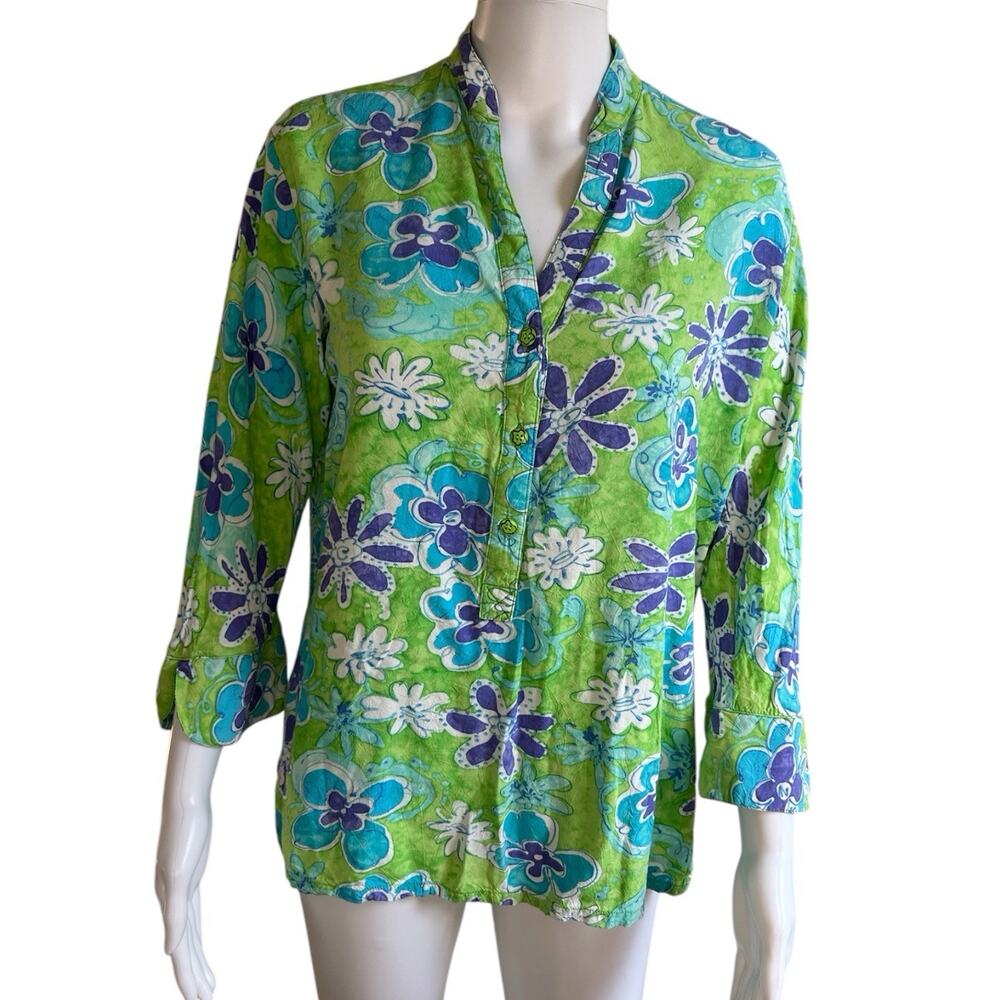 Jams World Flower Pop Womens S Rayon Floral Blouse Made in Hawaii USA